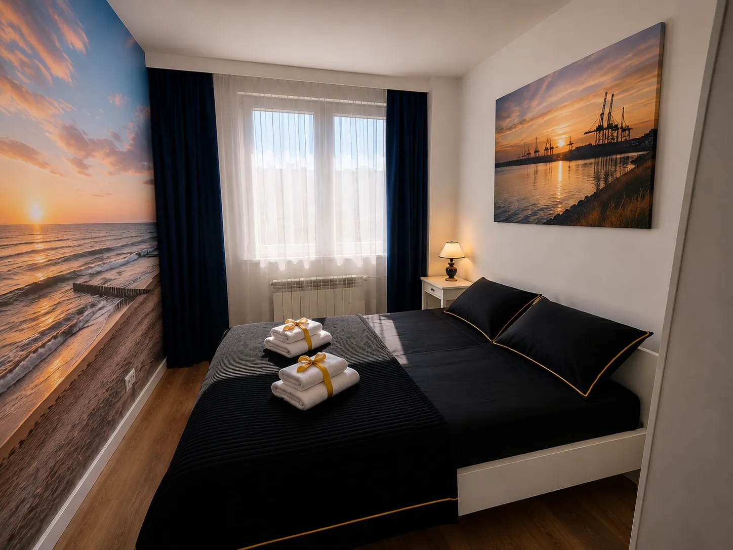 Apartament na krótki wynajem z sypialnią nad morzem.